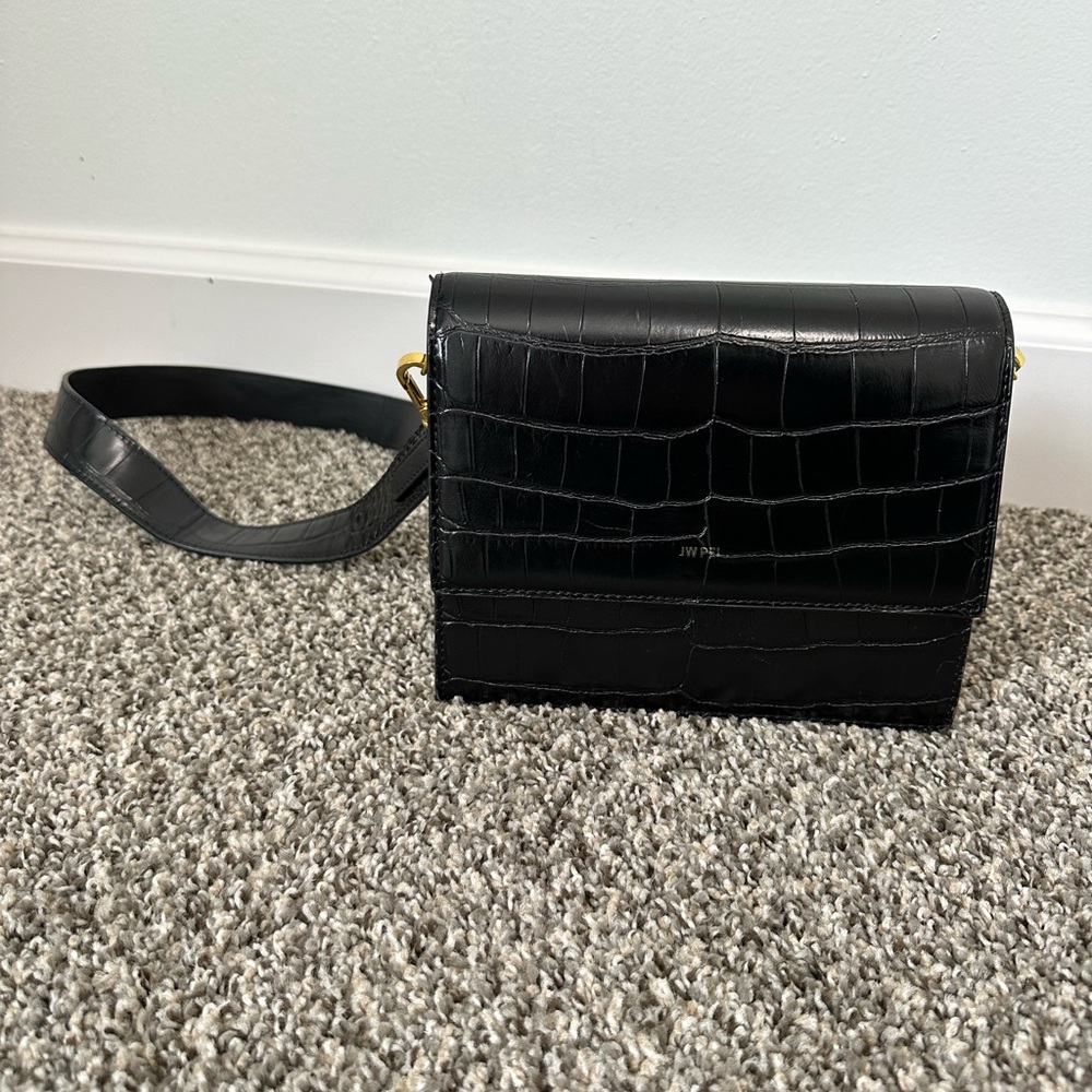 JW PEI Mini Flap Crossbody - Black Croc